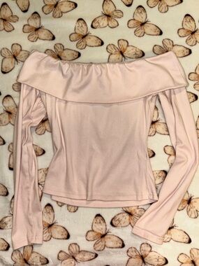 Women’s Off-Shoulder Long Sleeve Top - Light Pink